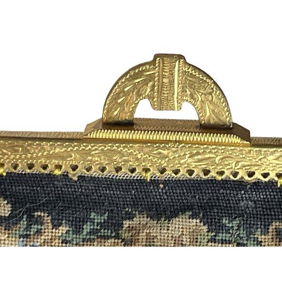 Antique Handmade Floral Needlepoint Tapestry Handbag &amp; Small Coin Purse with - Picture 4 of 16